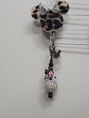 Mouse Badge Reel Animal Print Alligator Clip Badge Clip Retractable Beaded ID